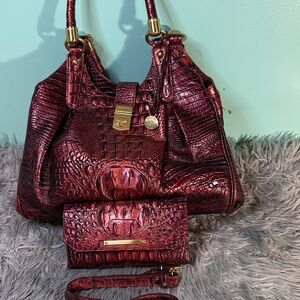 Brahmin Celia Rich Burgundy Crocodile-Embossed Shoulder Bag/Wallet